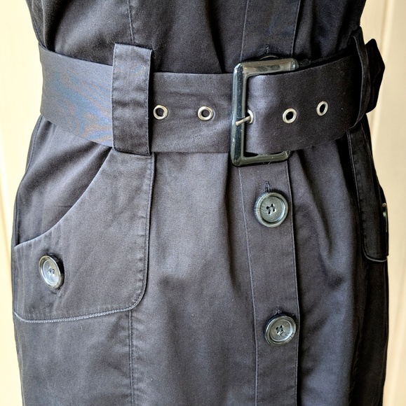 Stretch Black Shirt Dress W/Belt & Pockets 2 - Picture 2 of 8